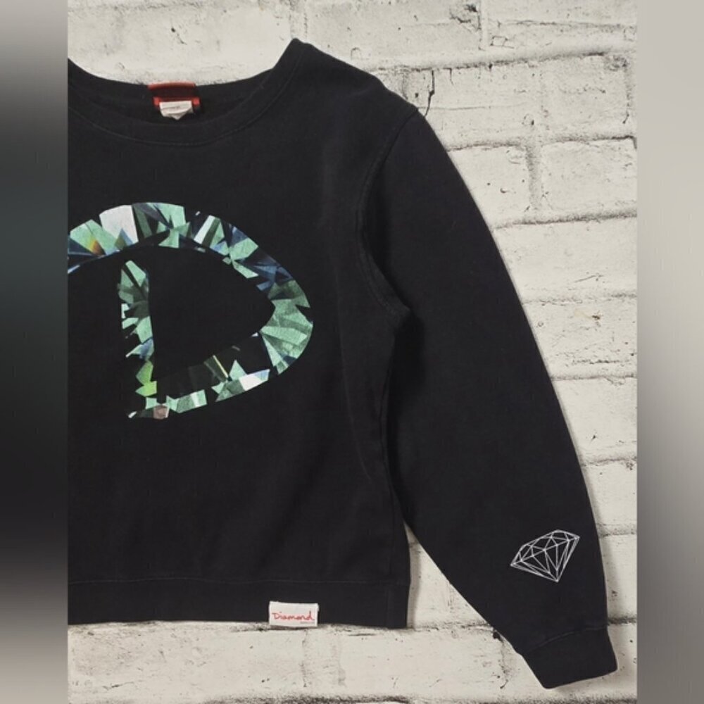 Diamond Supply Co Black Crewneck Pullover Sweatshirt Womens Medium Retro - Picture 6 of 11